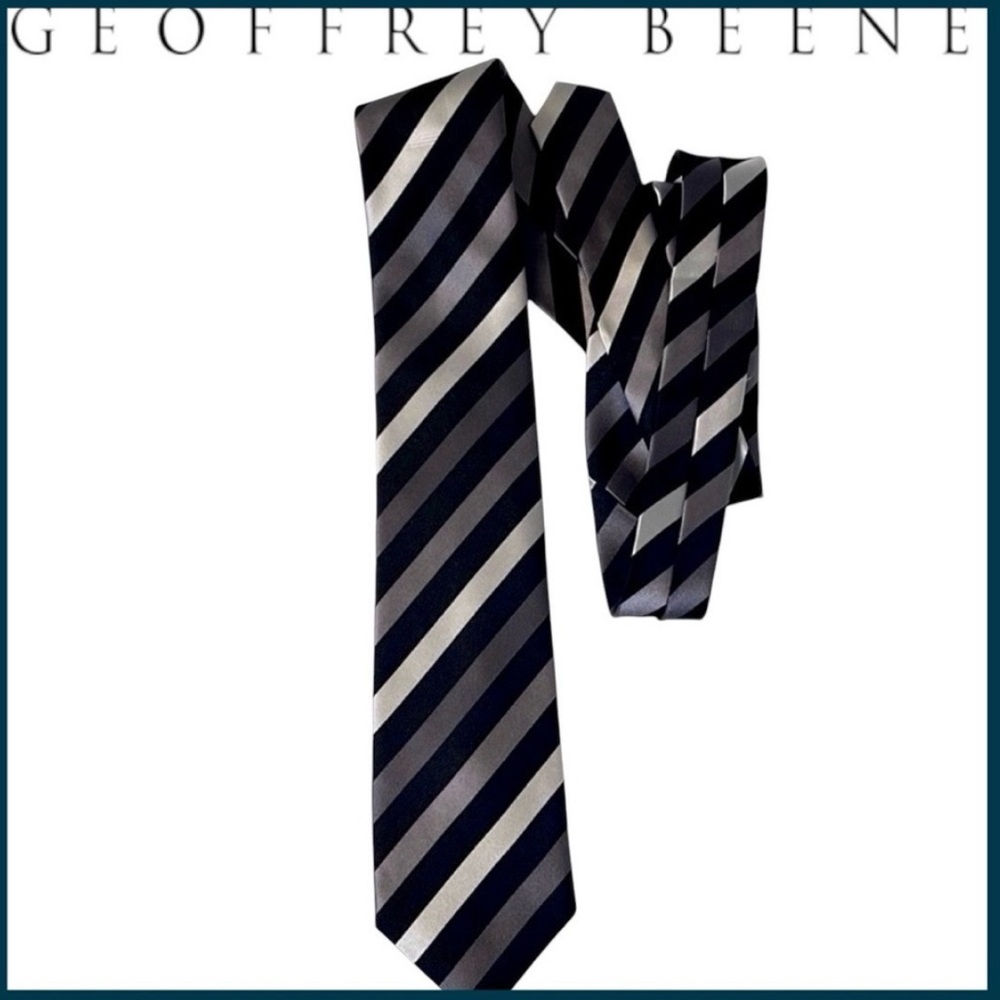 Geoffrey Beene Black/Grey/Silver Stripe Silk Necktie